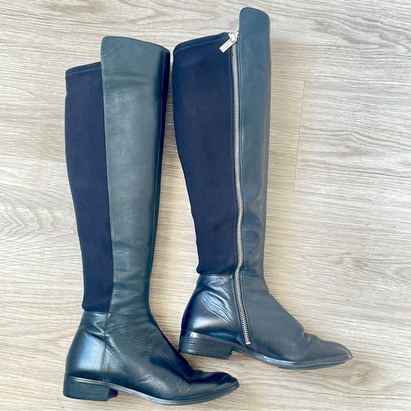 MICHEAL KORS BLACK LEATHER OVER THE KNEE NYLON BOOTS SIZE 6 M PRELOVED - Picture 1 of 16
